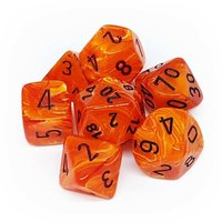 7 delig setje met Oranje/Zwart vortex polydice