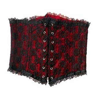 Corset van Rood Satijn / Zwart Netstof