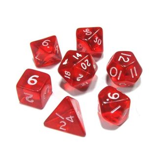 7 delig Mini setje met Rood Translucent dice