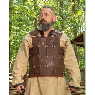 Fighter Leather Armour, borstbescherming van bruin leer  ook voor volwassenen