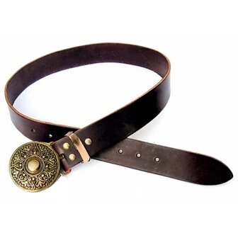 Riem van bruin leer met messing Arabiske buckle