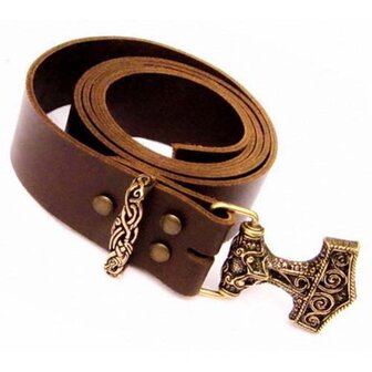 Middeleeuwen Riem met  Thorshammer buckle Bruin, 4cm