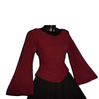 Korte Middeleeuwen Blouse van Bordeaux Rood katoen