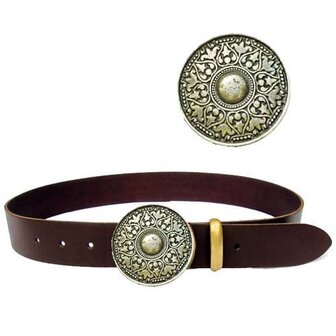 Riem van bruin leer met messing Arabiske buckle