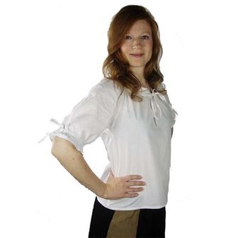 Middeleeuwse Katoenen Blouse met korte mouwen, Wit