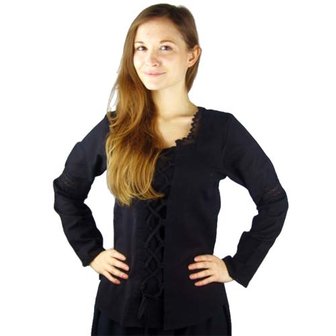 Middeleeuwse Gesnoerde Katoenen Blouse, zwart