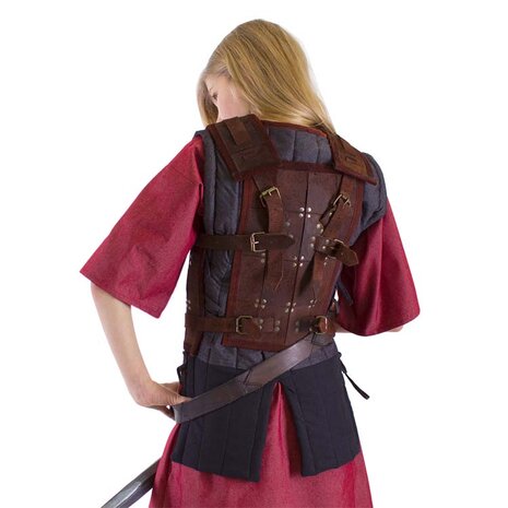 Fighter Leather Armour, borstbescherming van bruin leer achterkant