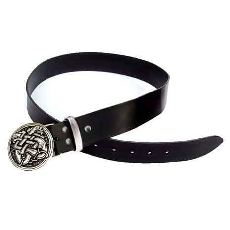 Riem van zwart leer met messing Celtic Hounds buckle