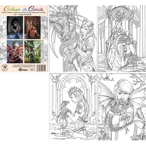 Anne Stokes Kleurkaarten set 1, Dragon Friendship kaarten