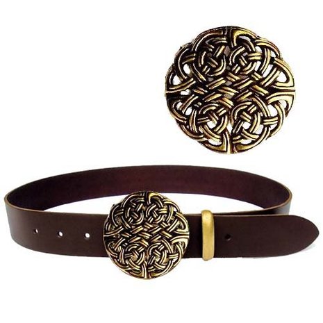 Riem van bruin leer met messing Celtic Knot buckle