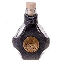 Platte Veldfles met houder, messing